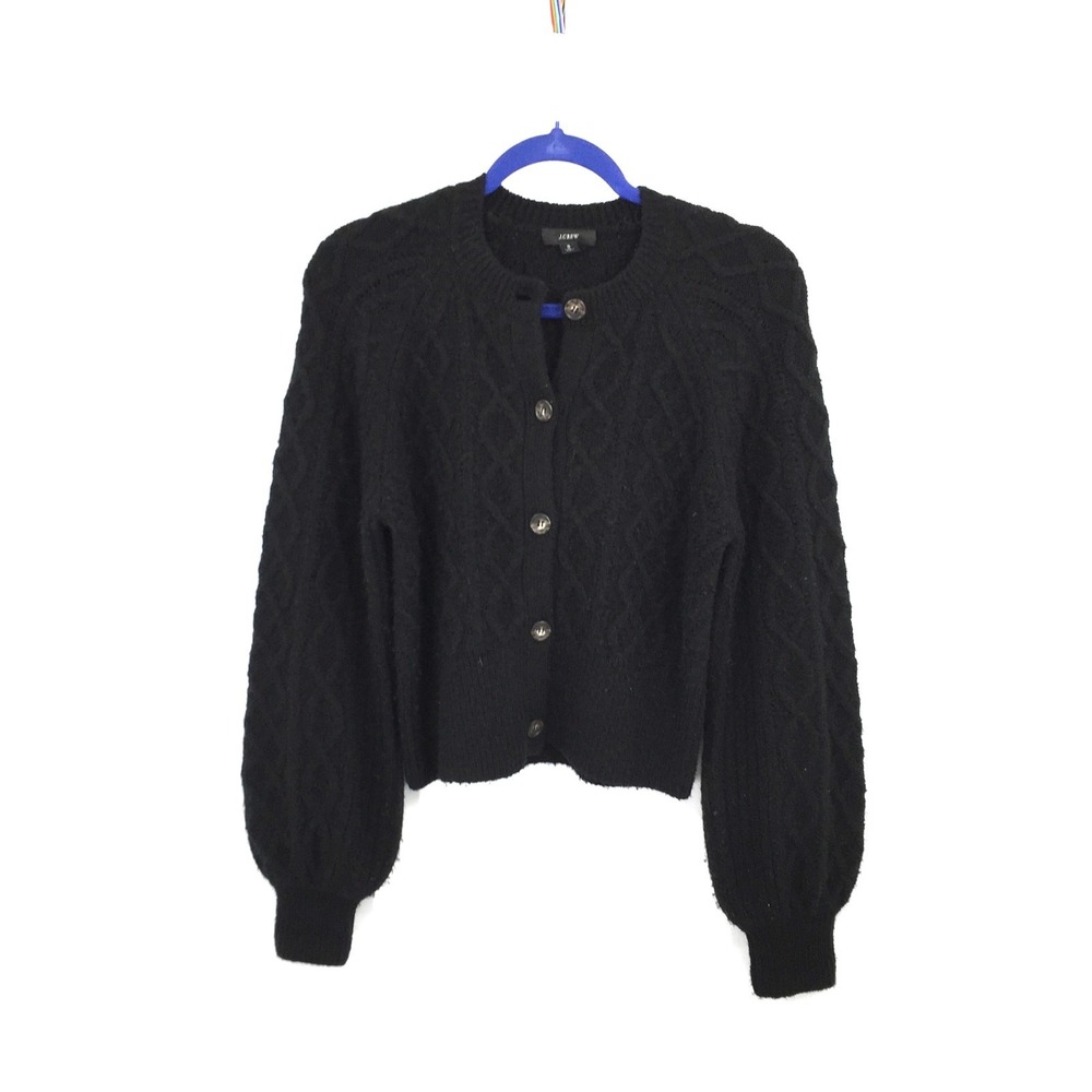 J.Crew black wool alpaca cable knit crop cardigan sweater minimalist coastal S